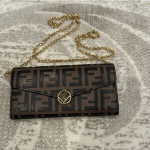 Fendi Brown and Black Chain Wallet